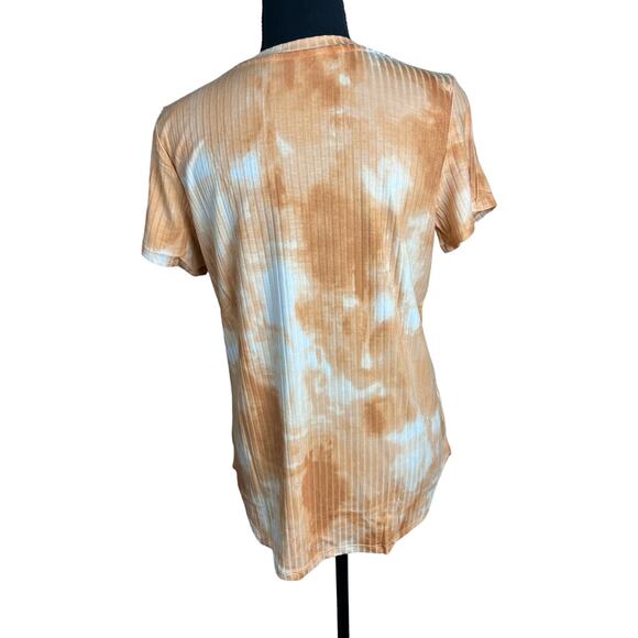 Cuddl Duds Women's Wide Rib V-Neck Tee w/ Side Slits Ochre Tie Dye NWOT SIZE XS - Picture 3 of 7